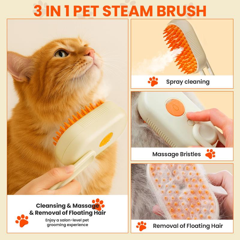 4 in 1 Cat Steam Brush, Steam Brush for Dogs, Rabbits., Pet Spray Comb for Shedding and Grooming, Gentle Technology, Easy-To-Clean, Massage, Grooming Washable, Useful for Shedding